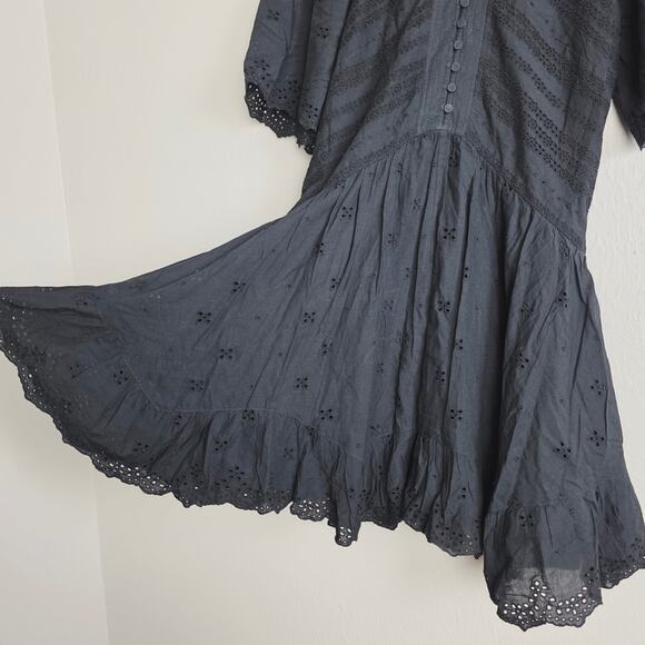 NEW Madewell Eyelet Flutter Sleeve Black Mini Dress Jet Black - Picture 10 of 12